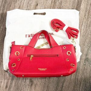 Red Purse Tote Bag Vegan Leather Removeable Strap Charm Chain City Chic Preppy